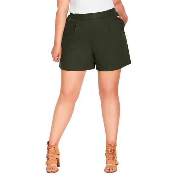 City Chic Women’s Sicilian Olive High Waist Linen Blend Trendy Shorts Size XL/22 - Picture 1 of 14